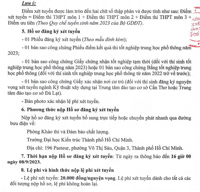 Dai hoc Kien truc TPHCM xet tuyen bo sung nam 2023