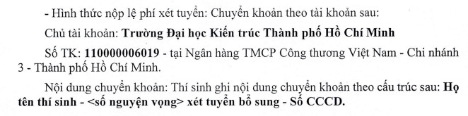 Dai hoc Kien truc TPHCM xet tuyen bo sung nam 2023