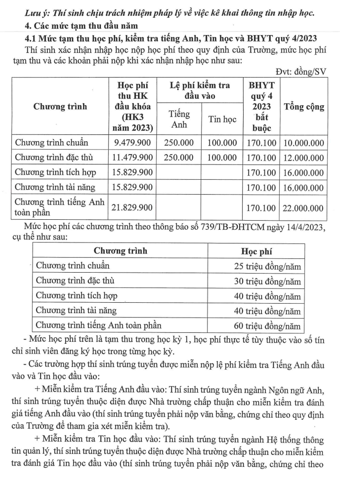 Ho so nhap hoc DH Tai Chinh - Marketing nam 2023