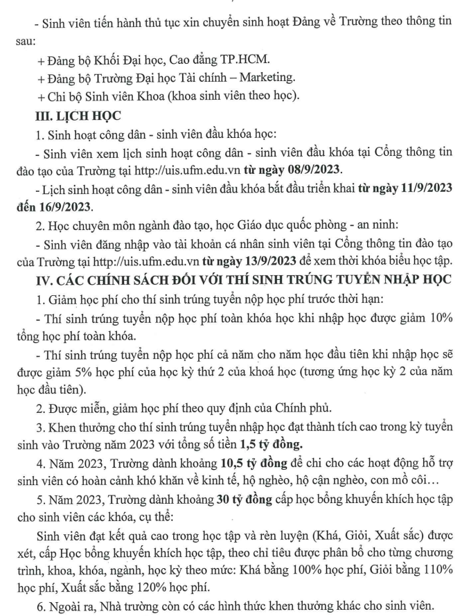 Ho so nhap hoc DH Tai Chinh - Marketing nam 2023