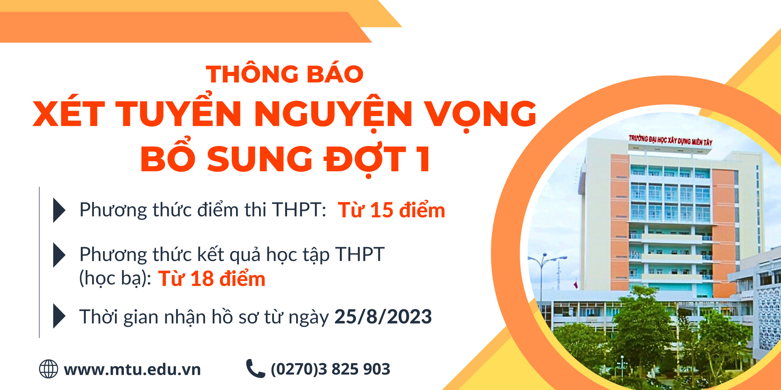 Dai hoc Xay Dung mien Tay tuyen bo sung nam 2023