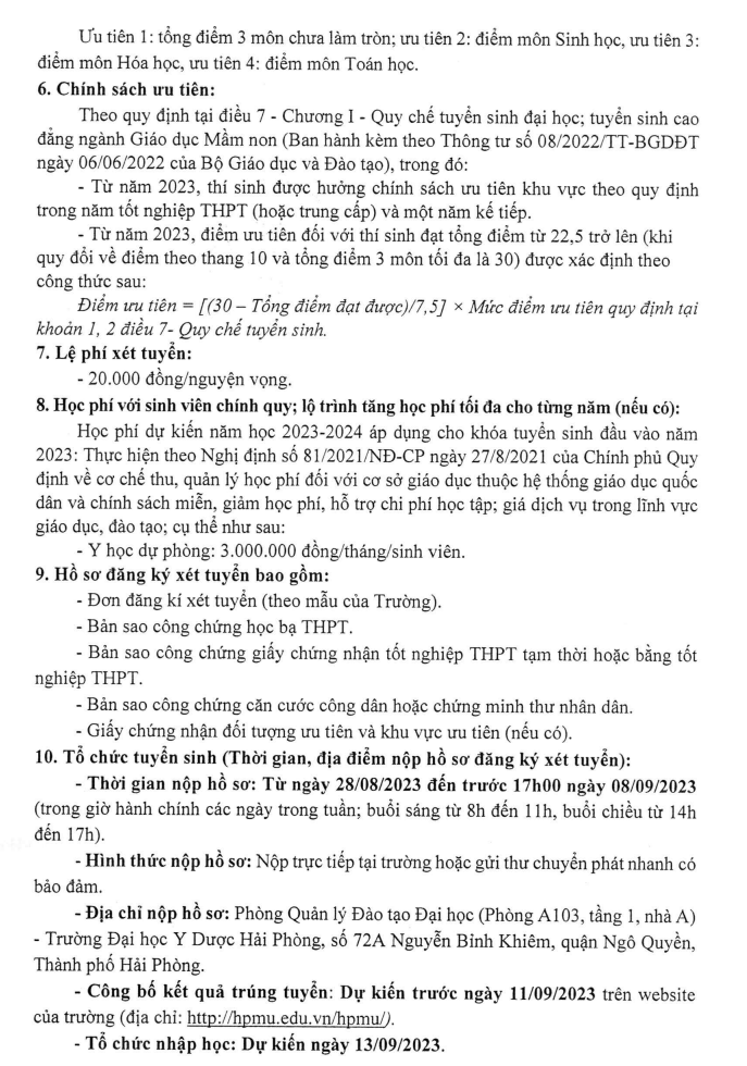 Dai hoc Y Duoc Hai Phong xet tuyen bo sung dot 2 nam 2023