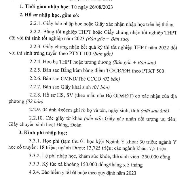 Ho so nhap hoc Dai hoc Kinh Bac nam 2023