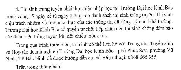 Ho so nhap hoc Dai hoc Kinh Bac nam 2023