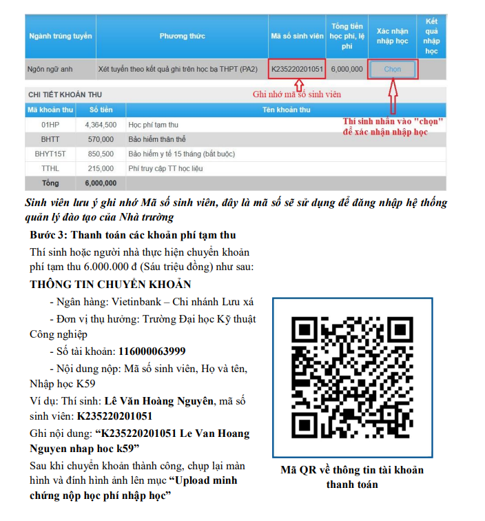Ho so nhap hoc DH Ky Thuat Cong Nghiep - DH Thai Nguyen 2023