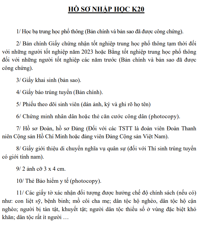 Ho so nhap hoc DH Kinh te va Quan tri kinh doanh - DH Thai Nguyen 2023