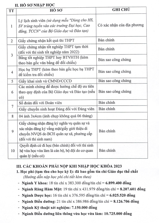 Ho so nhap hoc Khoa Y Duoc - DH Da Nang nam 2023