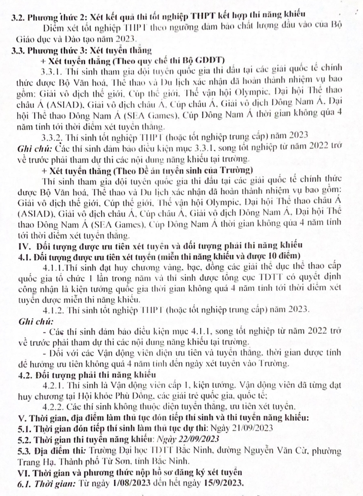 Dai hoc The duc the thao Bac Ninh tuyen bo sung nam 2023