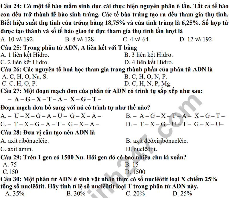 De thi giua hoc ki 1 mon Sinh lop 9 - THCS Thanh Am 2022