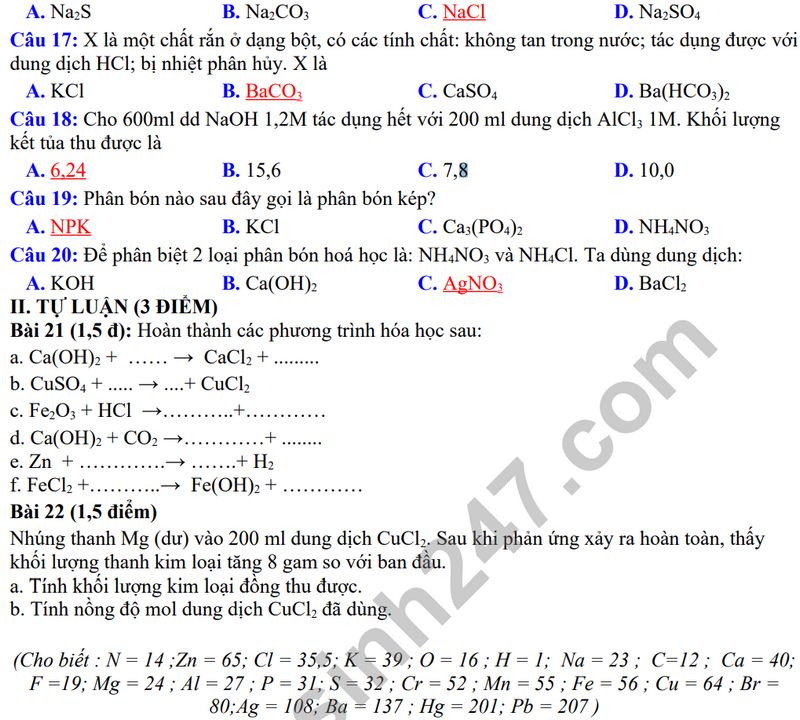 De thi giua ki 1 mon Hoa lop 9 nam 2023 - THCS Ngo Gia Tu