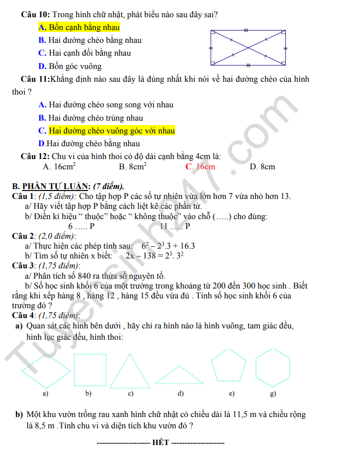 De thi giua ki 1 mon Toan lop 6 nam 2023 - THCS Luu Van Lang (Tham khao)