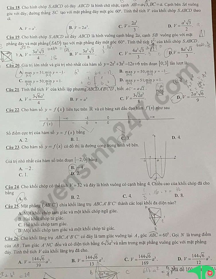 De thi giua ki 1 mon Toan lop 12 - THPT Tran Phu 2023