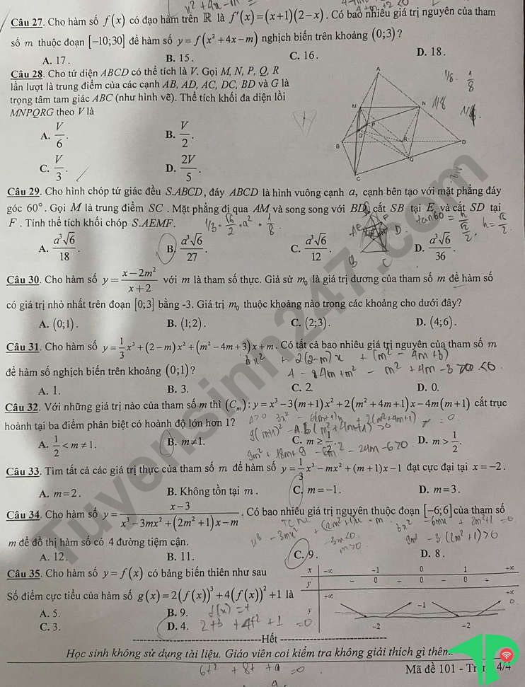 De thi giua ki 1 mon Toan lop 12 - THPT Tran Phu 2023