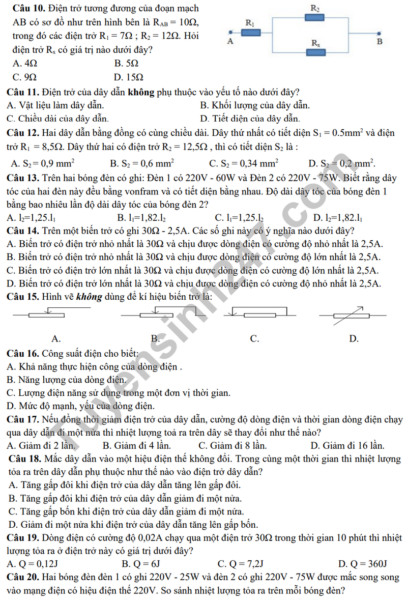 De thi giua ki 1 mon Ly lop 9 nam 2023 - THCS Ngo Gia Tu