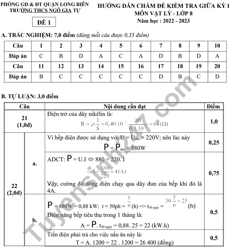 De thi giua ki 1 mon Ly lop 9 nam 2023 - THCS Ngo Gia Tu