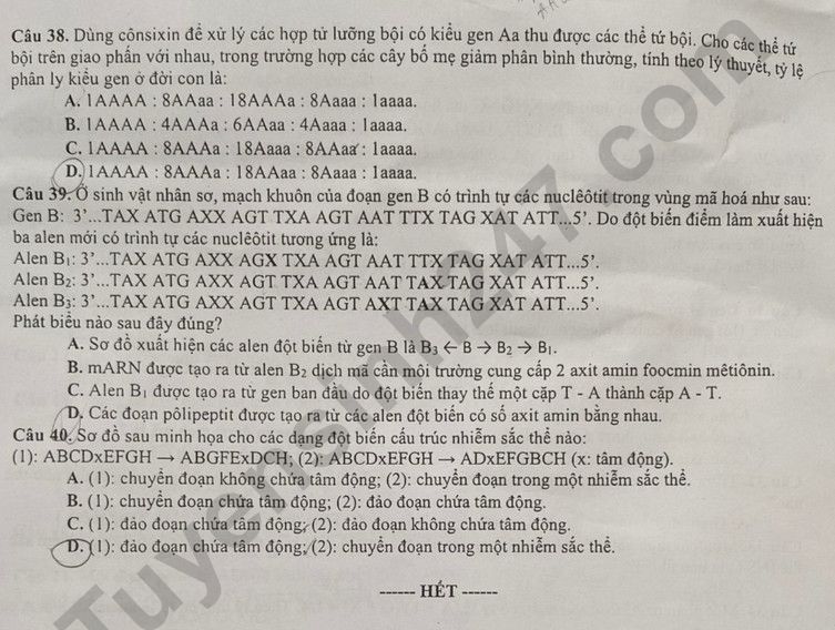De thi giua ki 1 lop 12 mon Sinh 2023 - THPT Tran Phu