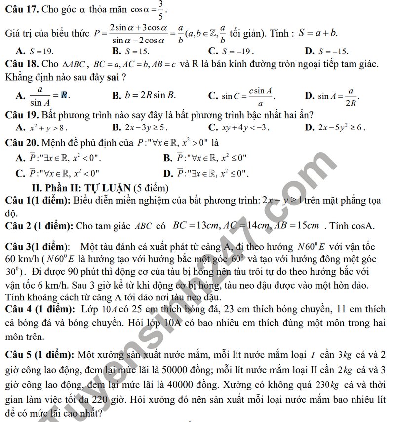 De thi giua ki 1 mon Toan lop 10 nam 2023 - THPT TX Quang Tri