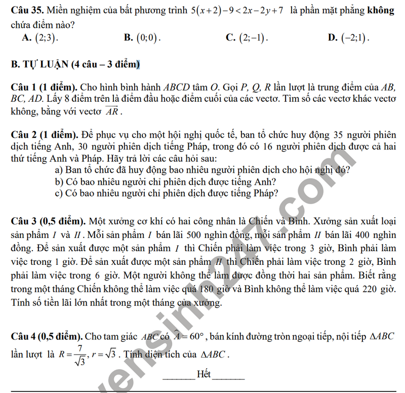 De thi giua ki 1 mon Toan lop 10 nam 2023 - THPT Doan Thuong