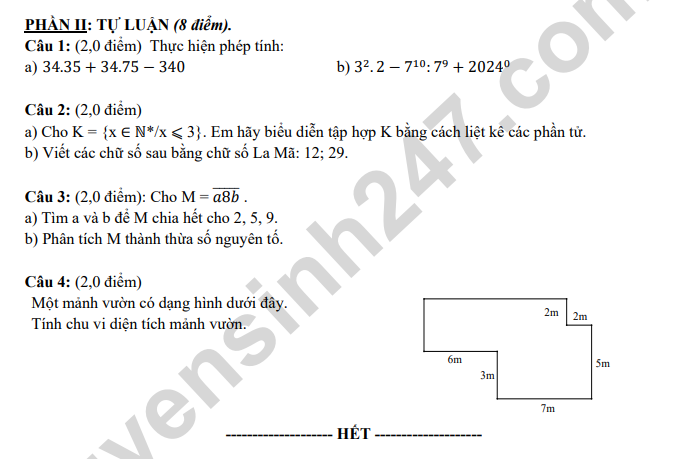 De thi giua ki 1 lop 6 mon Toan 2023 - THCS Hai Ba Trung (Tham khao)