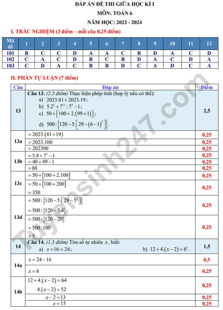 De thi giua ki 1 mon Toan lop 6 - Trung TH Viet Anh 2 nam 2023