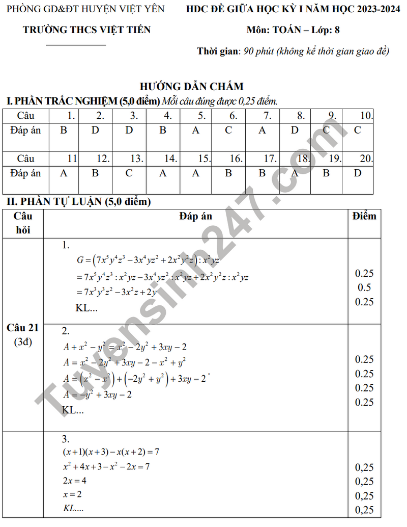 De thi giua ki 1 nam 2023 mon Toan lop 8 - THCS Viet Tien