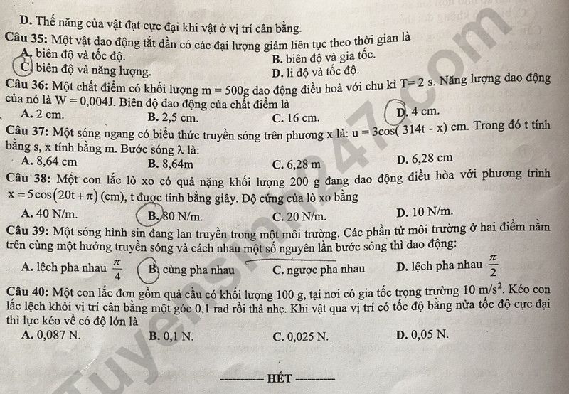 De khao sat chat luong lop 12 mon Ly 2023 lan 1 - THPT Luc Ngan so 1