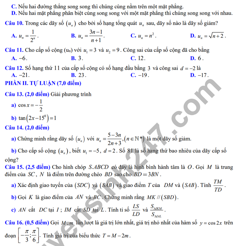 De tham khao giua ki 1 mon Toan lop 11 nam 2023 - THPT Thuan Thanh 1