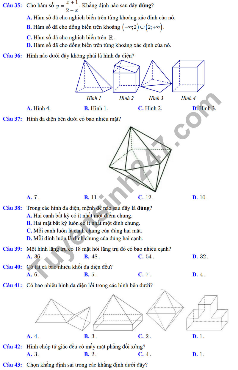 De tham khao giua HK 1 mon Toan lop 12 nam 2023 - THPT Thuan Thanh 1