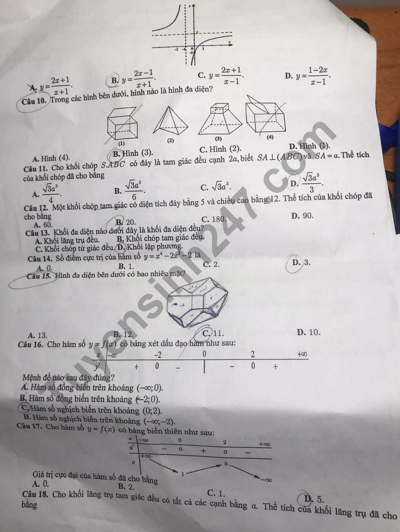 De thi giua ki 1 mon Toan lop 12 - THPT Nguyen Van Troi 2023