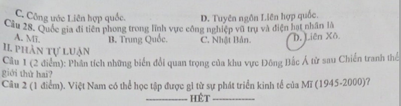 De thi giua ki 1 mon Su lop 12 - THPT Xuan Ang 2023