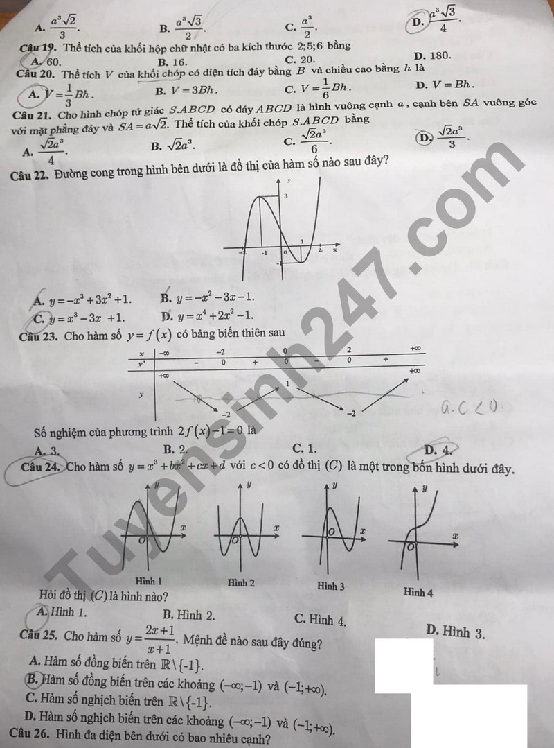 De thi giua ki 1 mon Toan lop 12 - THPT Nguyen Van Troi 2023