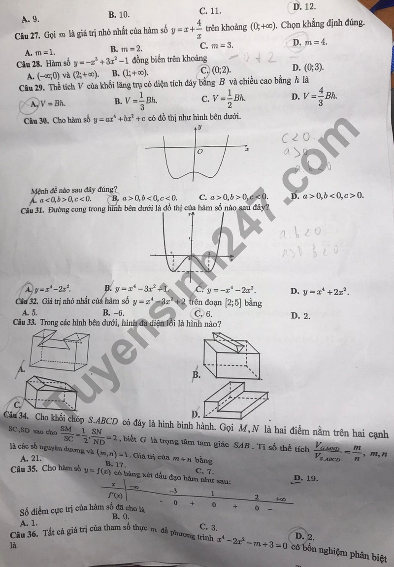 De thi giua ki 1 mon Toan lop 12 - THPT Nguyen Van Troi 2023