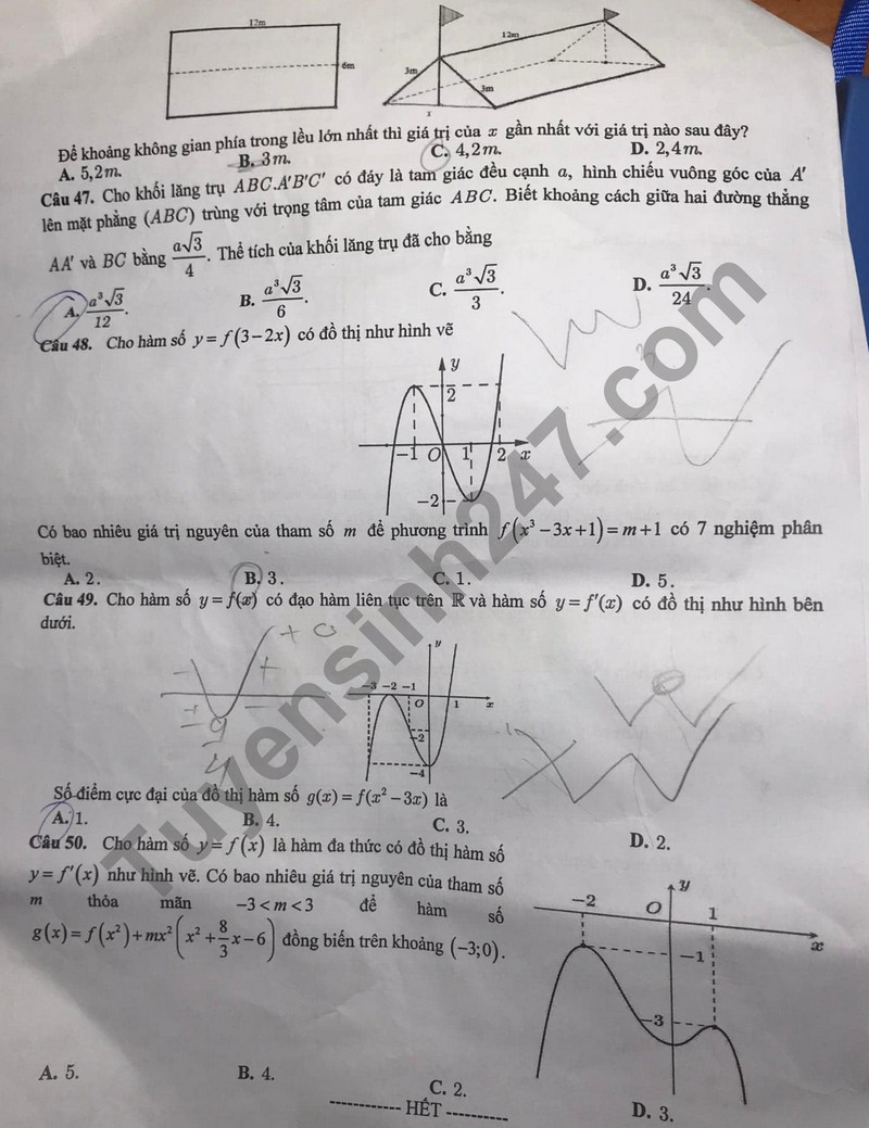 De thi giua ki 1 mon Toan lop 12 - THPT Nguyen Van Troi 2023