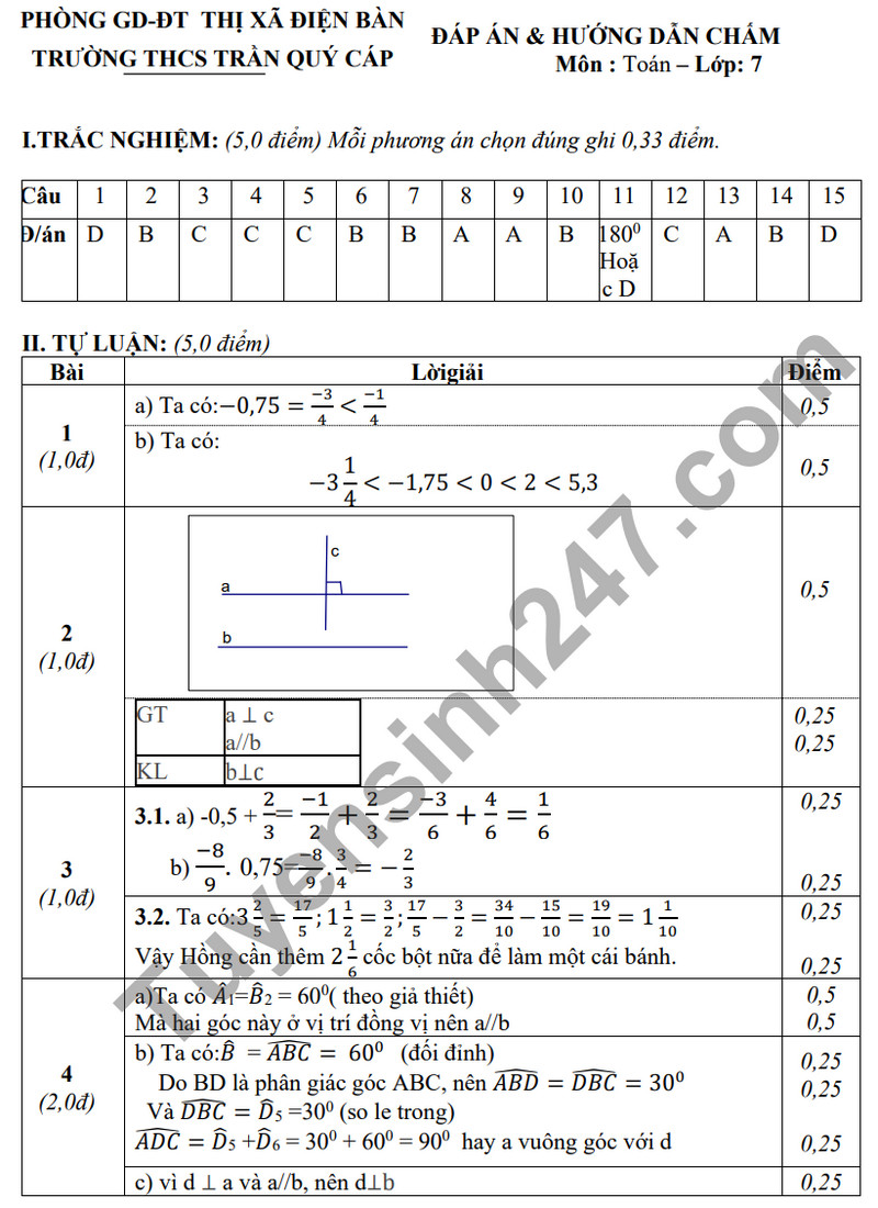 De thi giua ki 1 mon Toan lop 7 - THCS Tran Quy Cap 2023