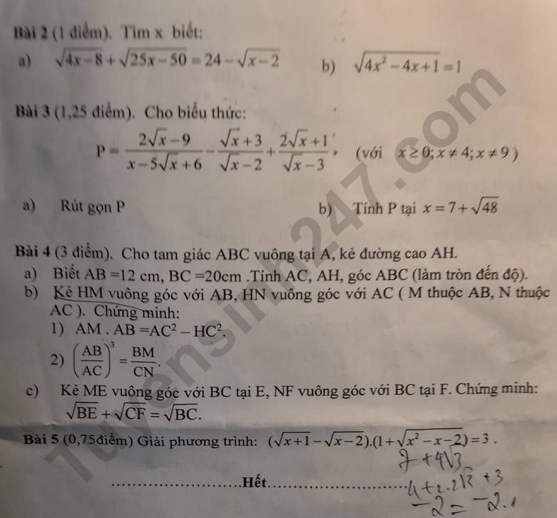 De thi giua ki 1 mon Toan lop 9 - THCS My Thuan 2023