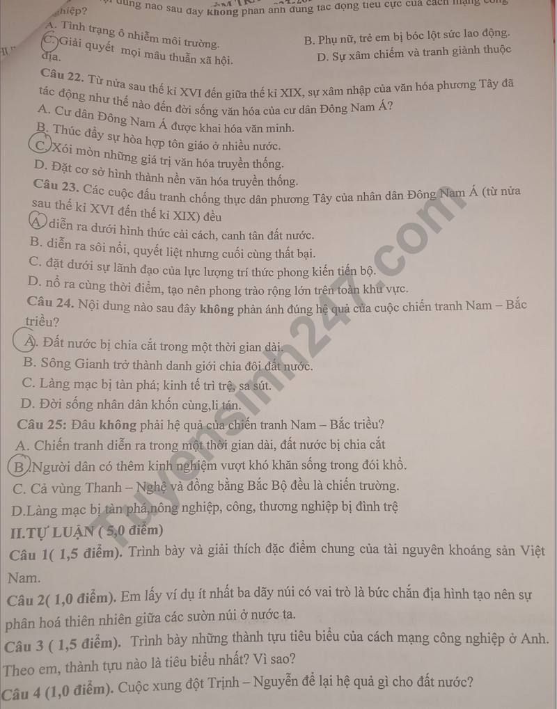 De thi giua ki 1 mon Su va Dia lop 8 nam 2023 - THCS Dao My