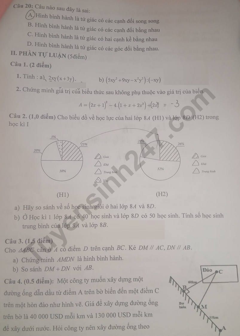 De thi giua ki 1 lop 8 mon Toan 2023 - THCS Dao My
