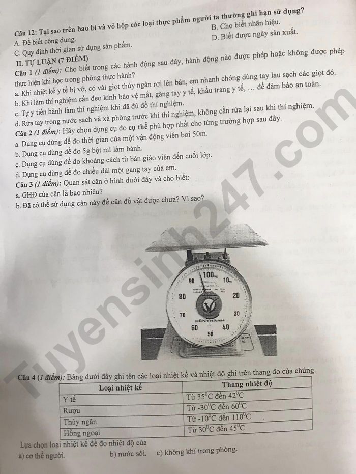 De thi giua ki 1 mon Khoa hoc tu nhien lop 6 - THCS Nguyen Binh Khiem 2023