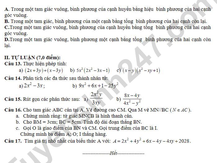De thi giua ki 1 lop 8 mon Toan Huyen Can Loc 2023 (Co dap an)