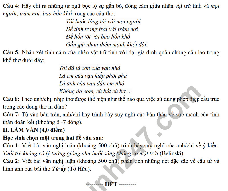 De thi giua ki 1 mon Van lop 11 - So GD Bac Ninh 2023