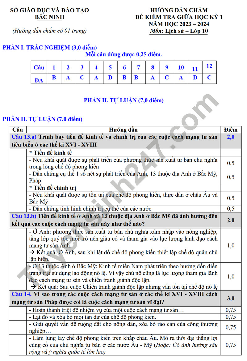 De thi giua ki 1 mon Su lop 11 - So GD Bac Ninh 2023
