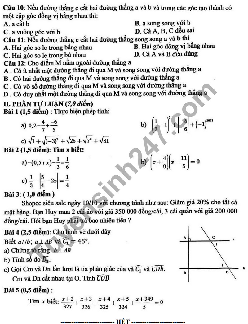 De thi giua hoc ki 1 mon Toan lop 7 nam 2023 - THCS Nguyen Trai