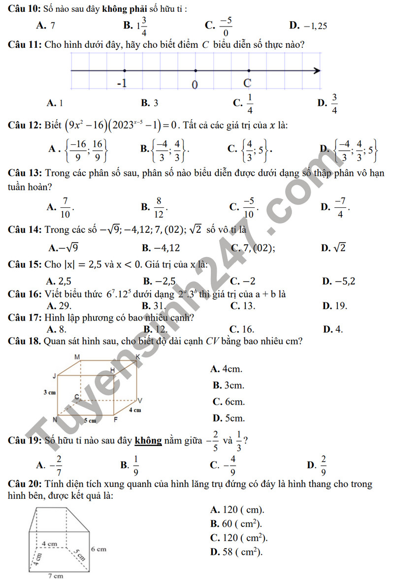 De thi giua ki 1 mon Toan lop 7 - Phong GD Tan Yen 2023