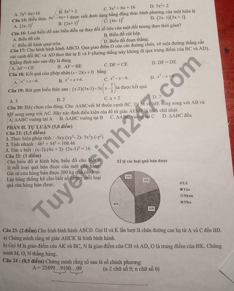 De thi giua ki 1 mon Toan lop 8 - Phong GD Tan Yen 2023