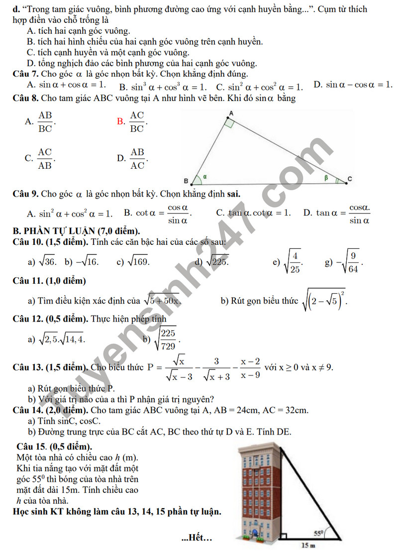 De thi giua ki 1 mon Toan lop 9 - THCS 19.8 nam 2023