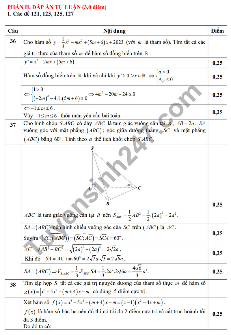 De thi giua ki 1 mon Toan lop 12 - THPT Huong Hoa 2023