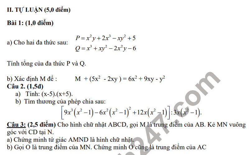 De thi giua ki 1 nam 2023 mon Toan lop 8 - TH&THCS Dai Tan