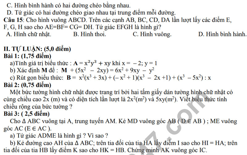 De thi giua ki 1 mon Toan lop 8 nam 2023 - THCS 19.8