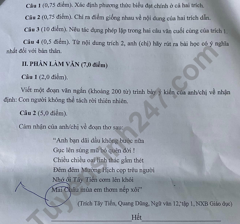 De thi giua ki 1 mon Van lop 12 - THPT Duc Tan 2023