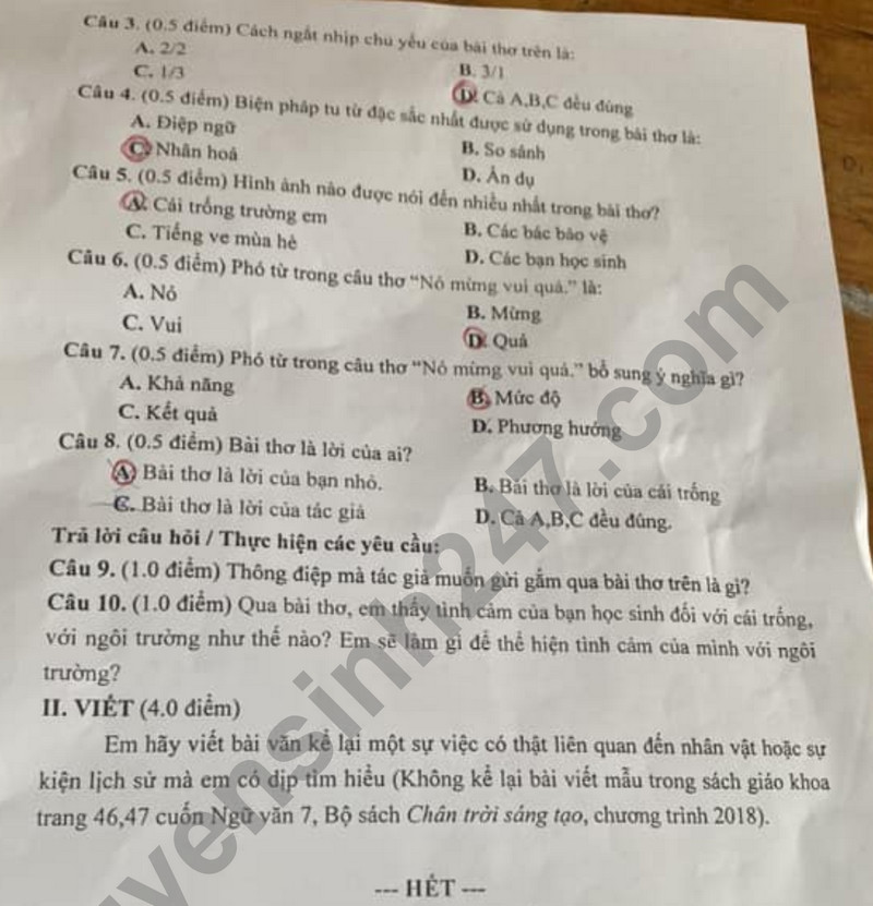 De thi giua HK1 nam 2023 - THCS Di An mon Van lop 7